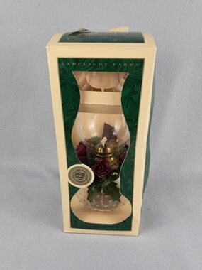 Vintage Lamplight Farms Glass Oil Lamp Hobnail Base Floral Ring NIB